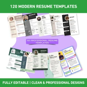 Professional Resume Templates Editable in Canva – 120 Modern Designs + 20 FREE Cover Letters (ATS Friendly)