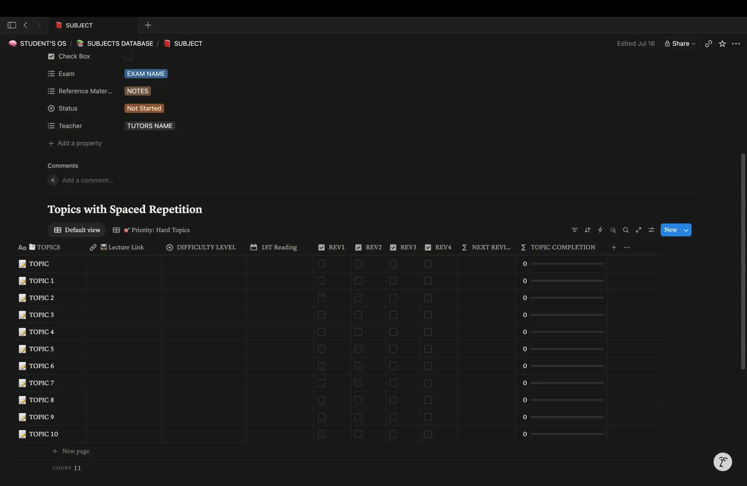 Topic-Level Spaced Repetition